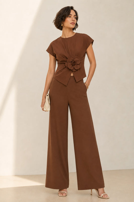 Pre-order July 27 Brown Flower Asymmetric Set