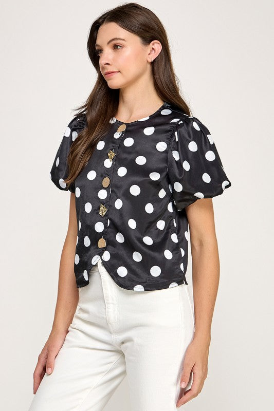 Black Polka Dot Lurex Top