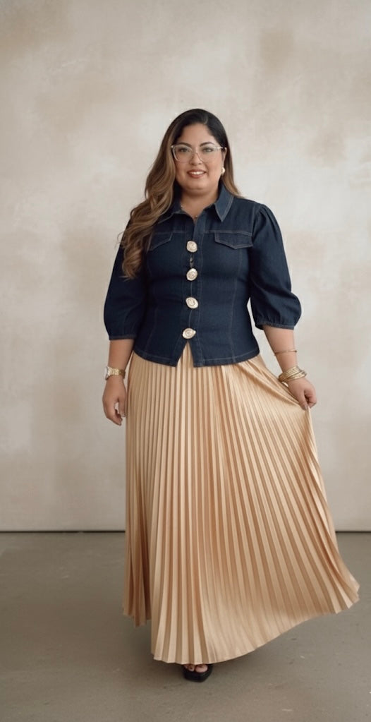 Gold Elastic waistband with belt Skirt