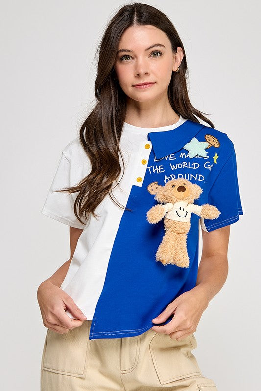 Blue Unbalance Bear Shirt