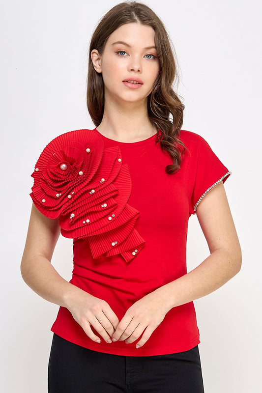 Pre-order Enero 13 Red Pearls Flower Top