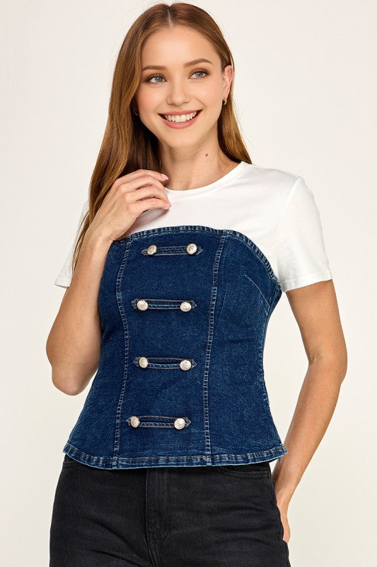 Pre-orderJuly 6 Dark Denim Corset T- Shirt