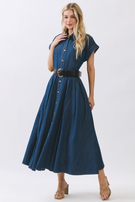 Pre-order June 15 Denim Maxi Dress with Belt