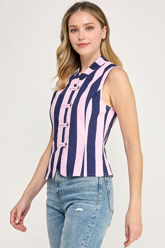 Pre-order Oct 5 Pink/Navy Stripe Top