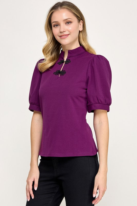 Pre-order Sept 21 Purple Puffed Sleeve Mandarin Top