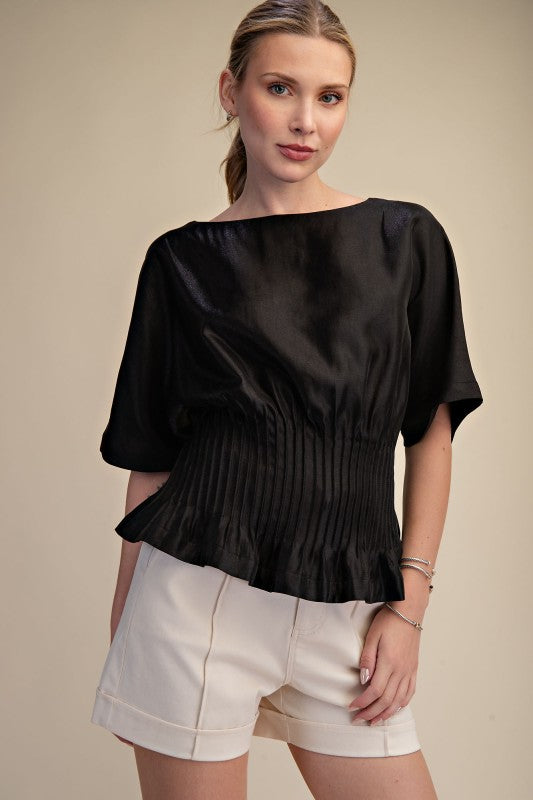 Boat Neck Black Blouse
