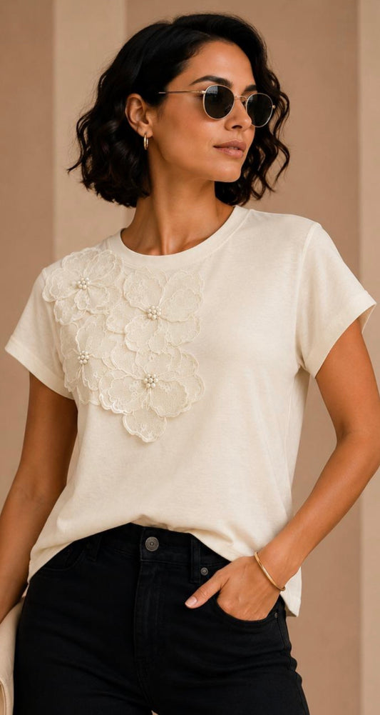 Beige Flower T-Shirt