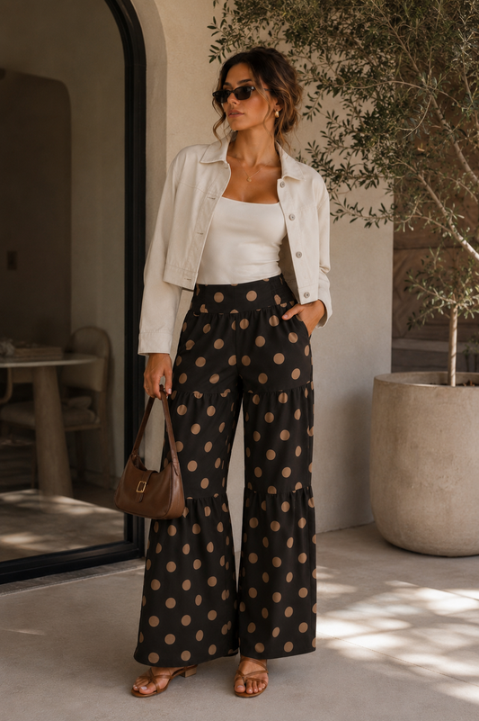 Black/Taupe Polka Wide Leg Pant