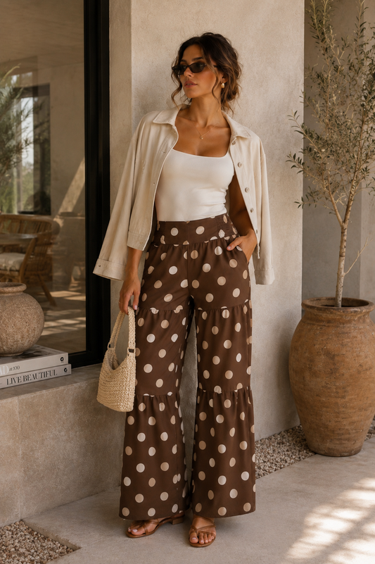 Brown/Ivory Polka Wide Leg Pant