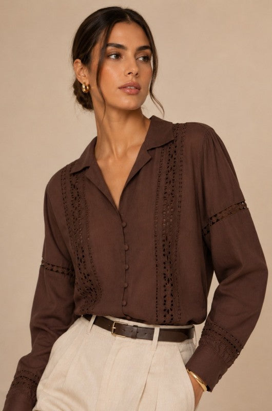 Brown Embroidery Blouse