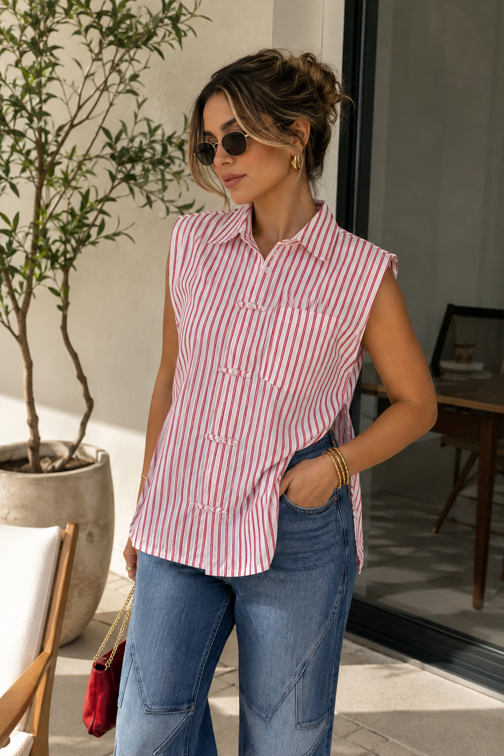 Red/White Stripe Military Shirt