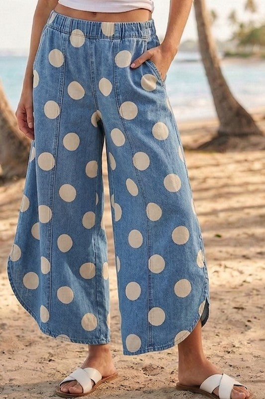Denim Polka Dot Relaxed Fit Pants