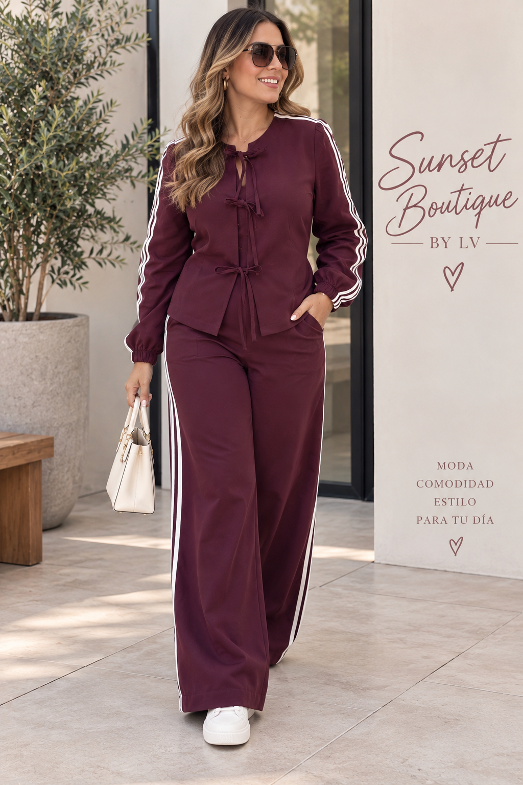 Wine Bow & White Stripe Set (Spandex)