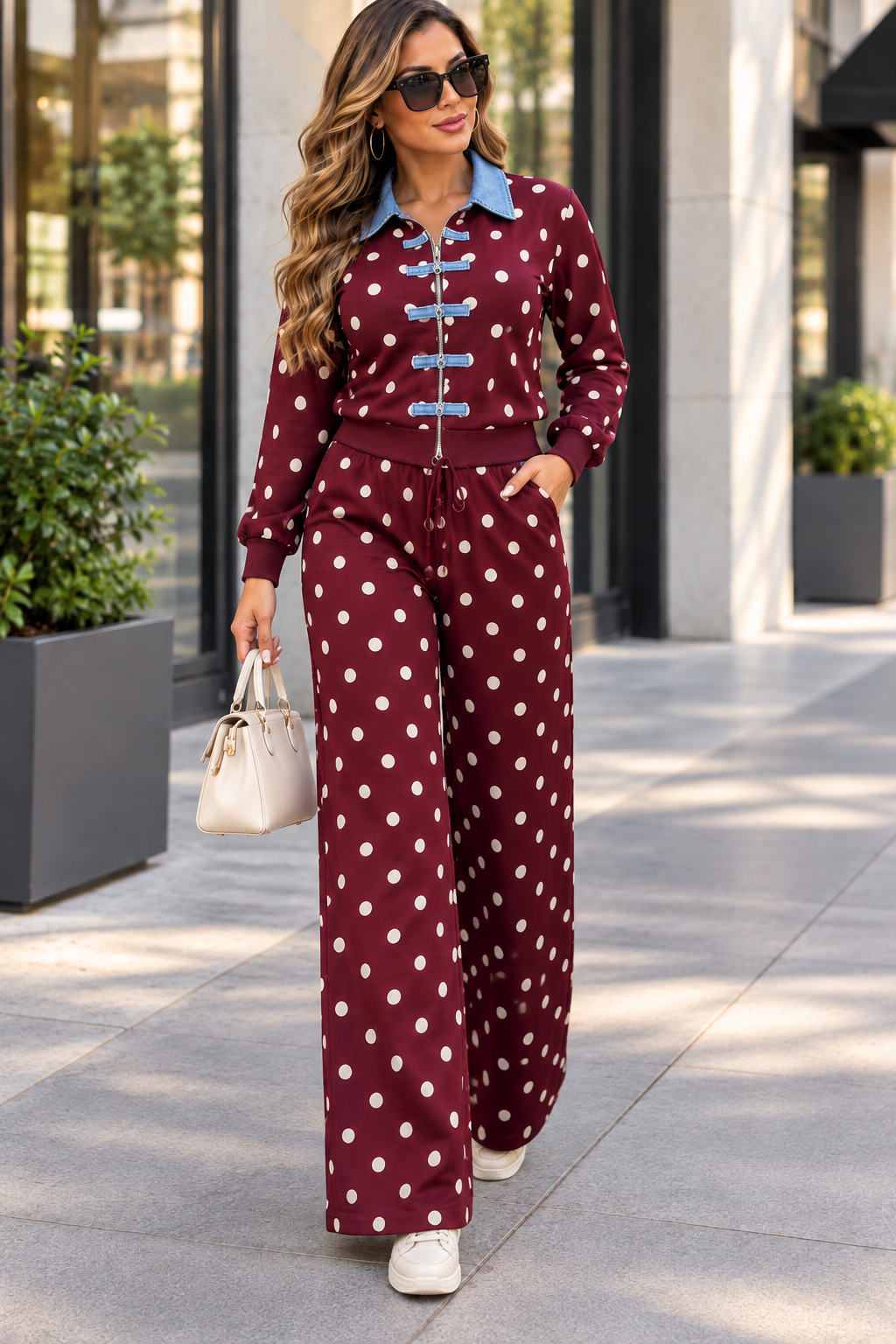 Burgundy Polka Dot Set