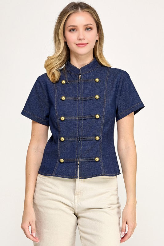 Pre-order Oct 5 Dark Denim Napoleon Top