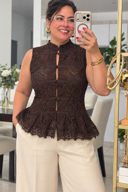 🇮🇹 Brown Lace Napoleon Top