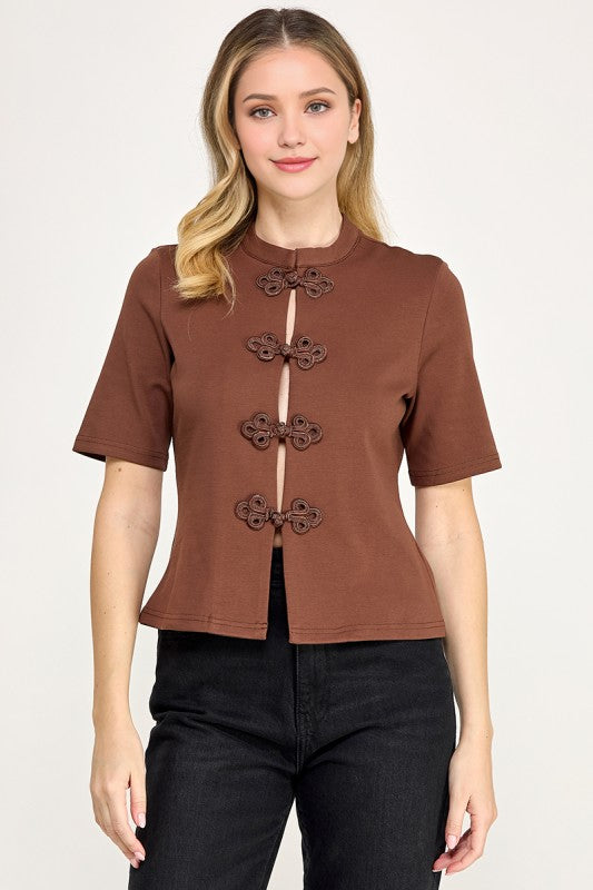 Pre-order Oct 12 Brown Mandarin Peplum top