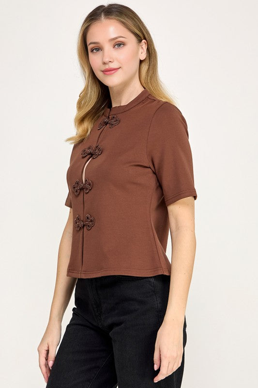 Pre-order Oct 12 Brown Mandarin Peplum top