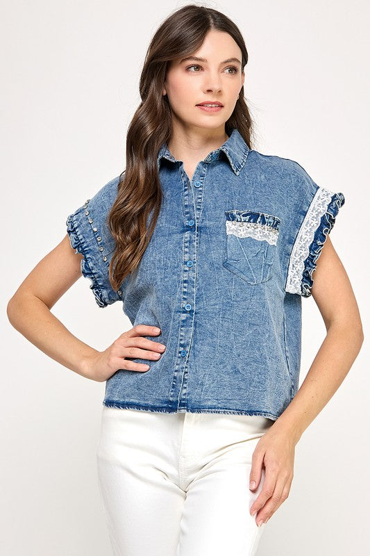 Dark Denim Lace Detail Shirt