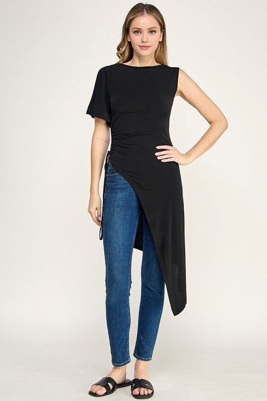 Pre-order June 8 Black Asymmetrical Tunic T-Shirt