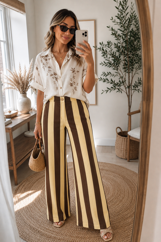 🇮🇹 Yellow/Brown Stripe Linen Pant