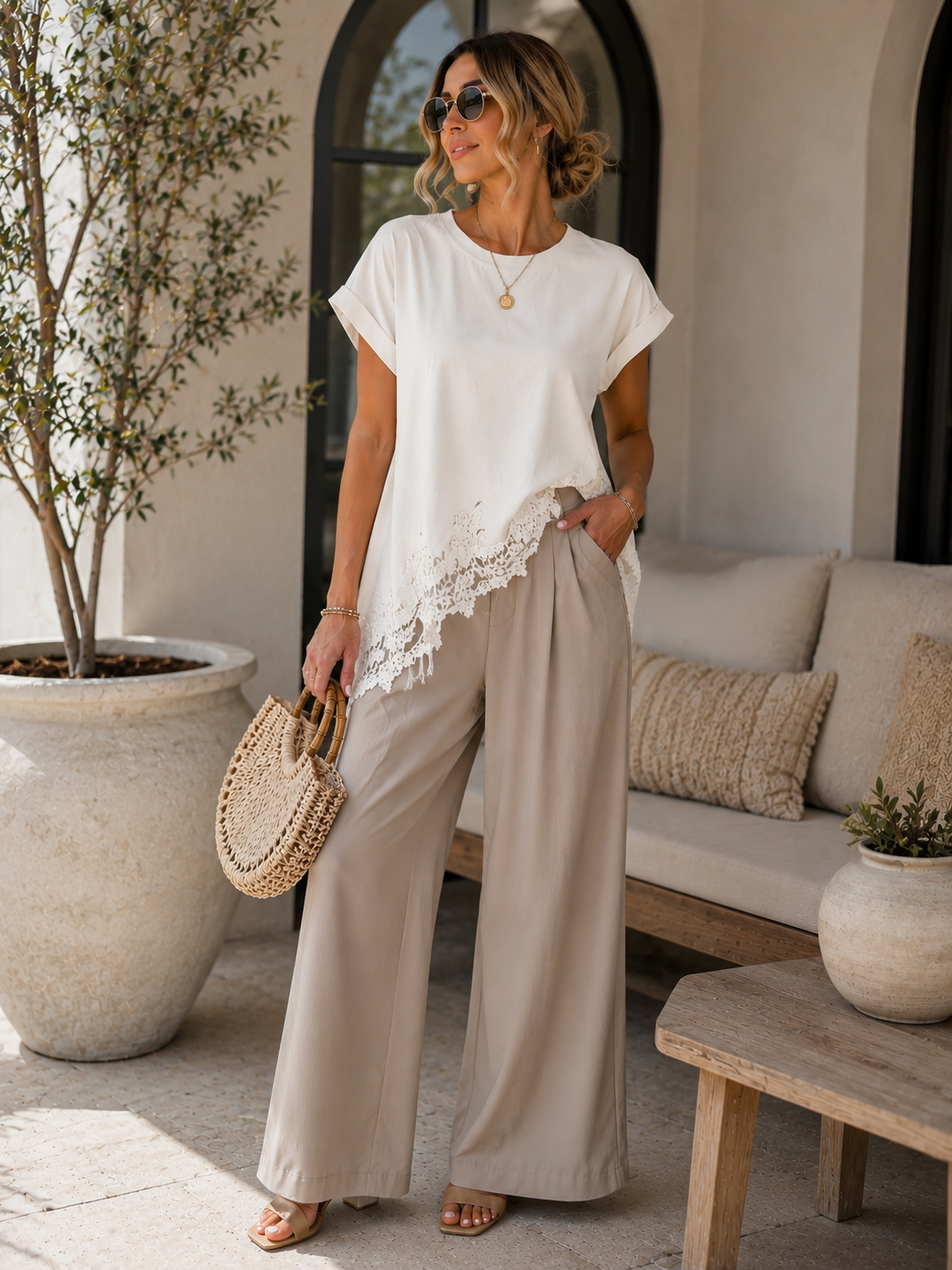 Asymmetric Ivory T-Shirt