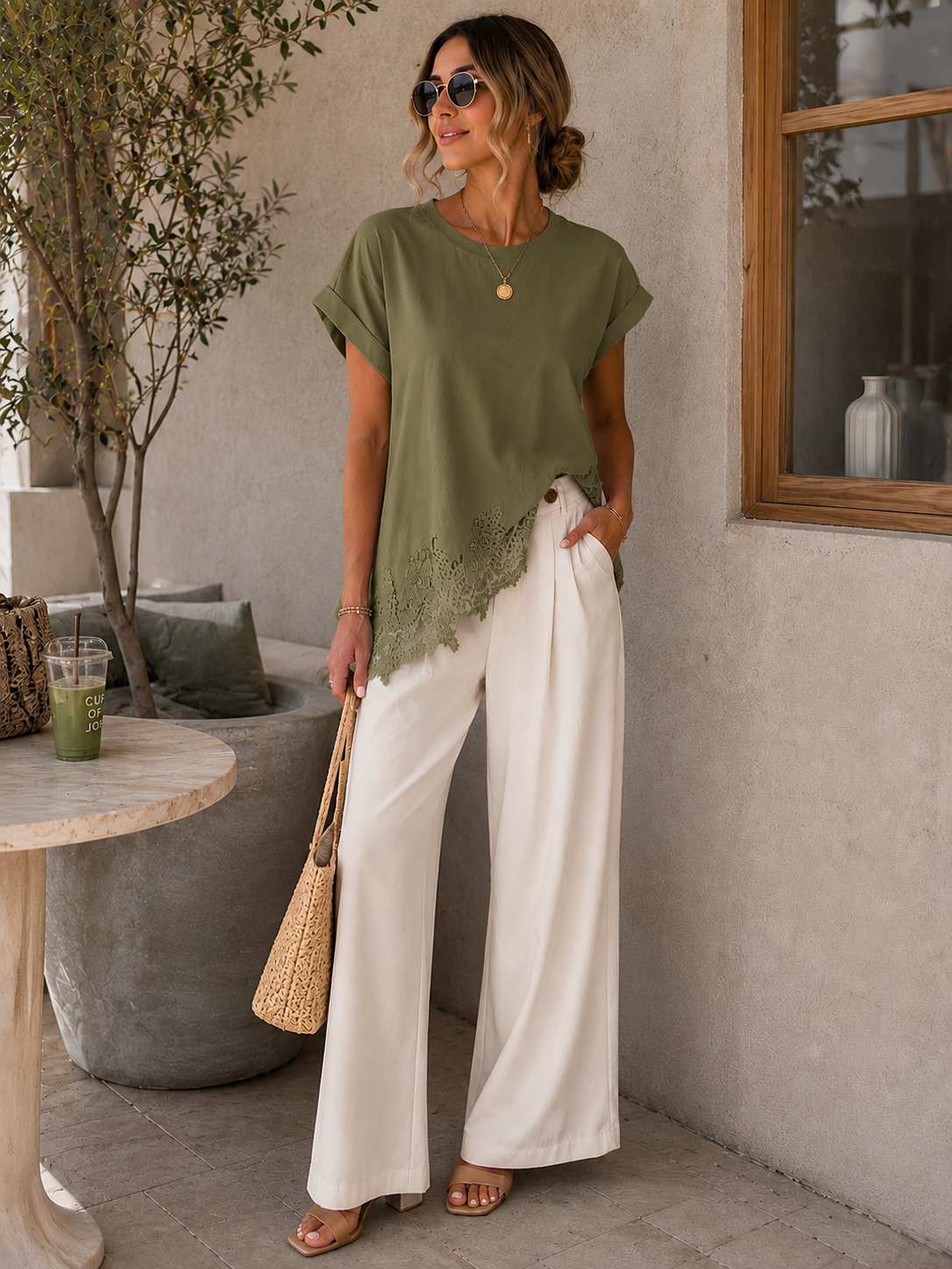 Asymmetric Olive T-Shirt