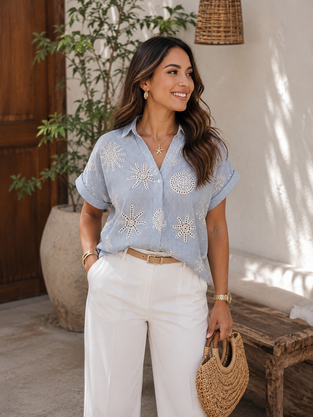 Blue Embroidery Under the Sea Shirt