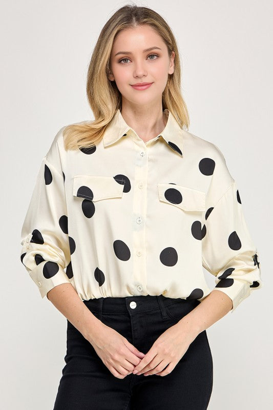 Pre-order Agosto 10 Ivory Waistband Long Sleeve Satin Shirt
