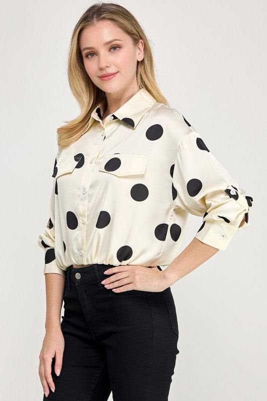 Pre-order Agosto 10 Ivory Waistband Long Sleeve Satin Shirt