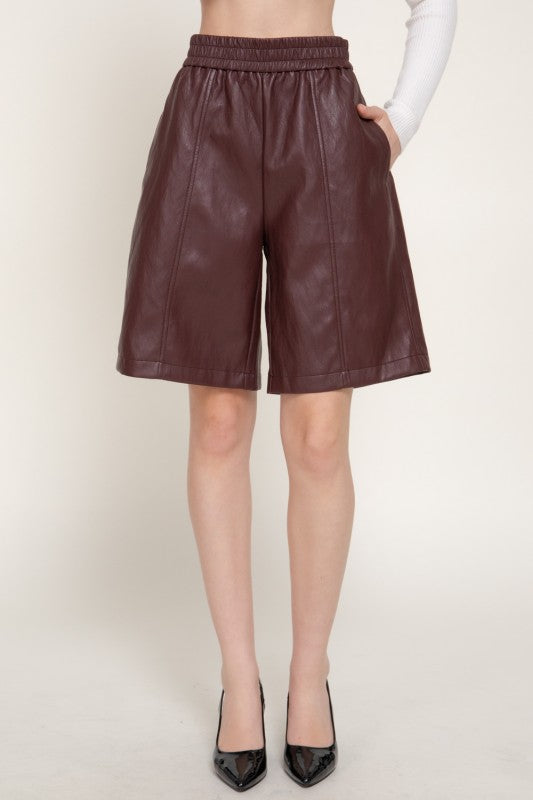 Burgundy Faux Leather Short