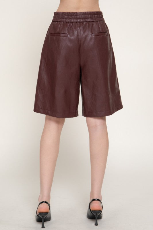 Burgundy Faux Leather Short
