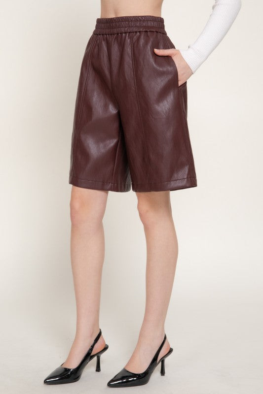 Burgundy Faux Leather Short