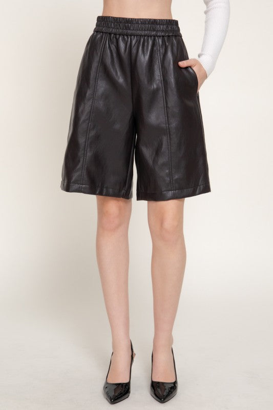 Dark Brown Faux Leather Short
