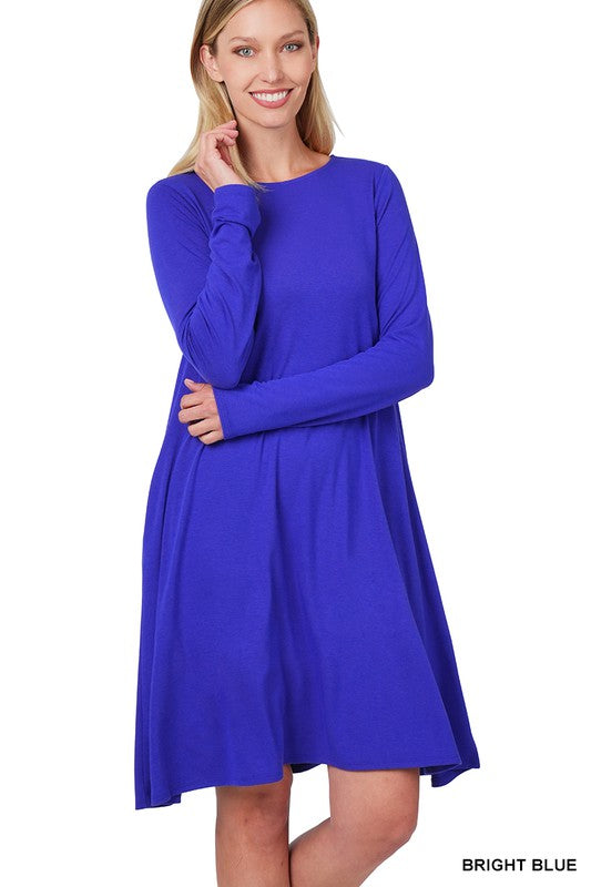 LONG SLEEVE FLARE DRESS WITH POCKETS