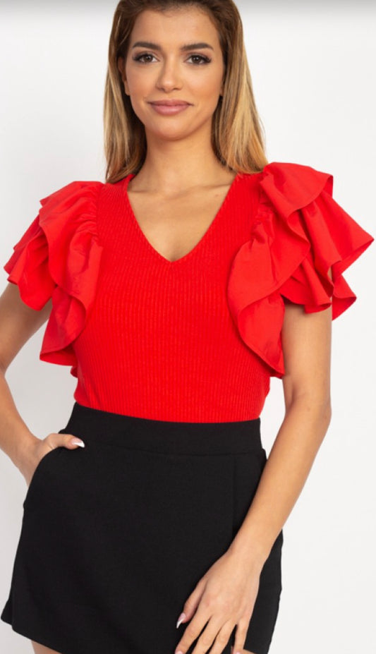 Ruffle Tiered Ribbed Top