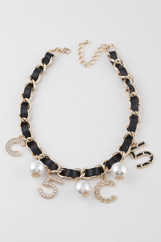 Black Charms and Pearls Necklace