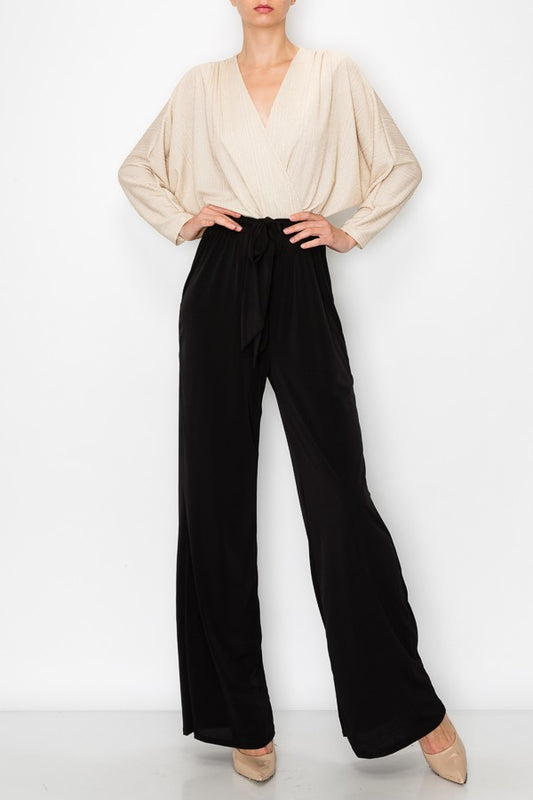 GLITTER WRAP DOLMAN SLEEVE WITH MATALIC JUMPSUIT